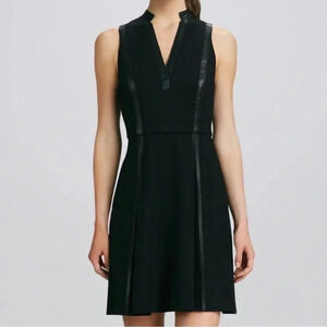 Rebecca Taylor Dress Leather Trim Sleeveless Fit Flare